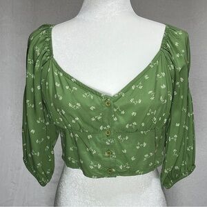 Billabong Pretty Puff Floral Crop Top Large Cottagecore Milkmaid Coquette